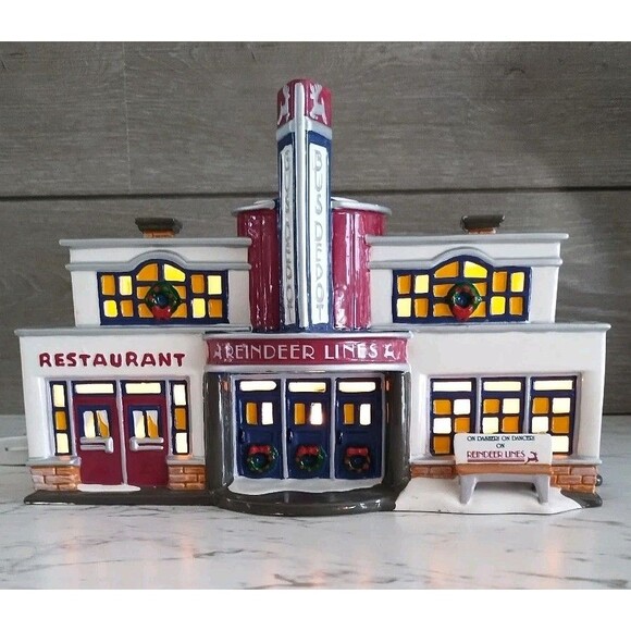 Dept 56 Original Snow Village Reindeer Bus Depot Lighted Christmas Village - Picture 2 of 12